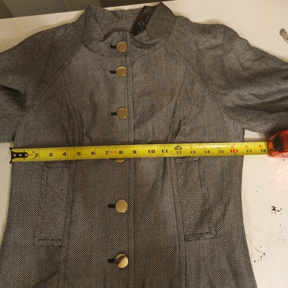 Sharagano Cape Blazer Jacket Black & White Cropped Herringbone Bell Sleeves S/34 - Picture 9 of 10